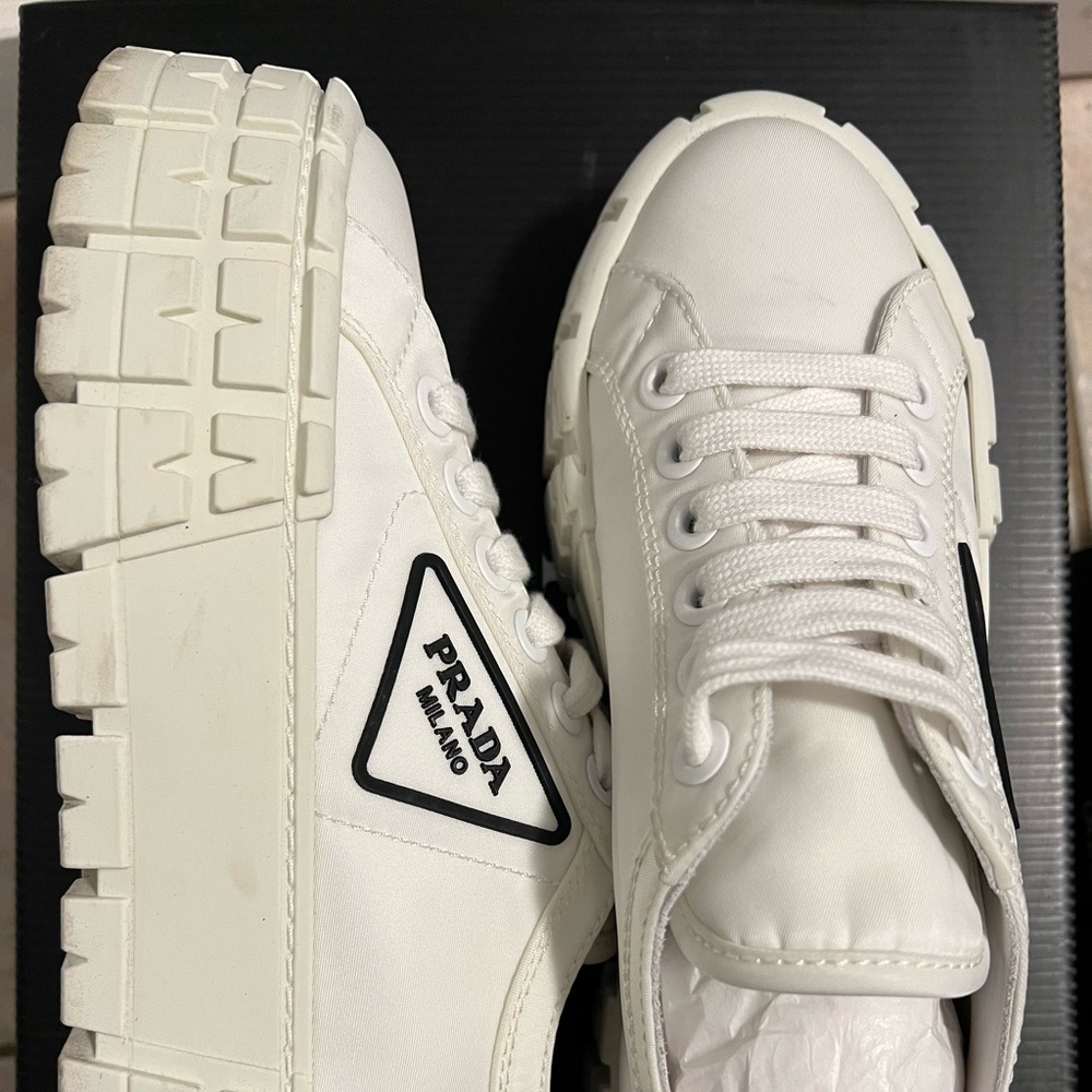 Prada Double Wheel Flatform Sneakers.
